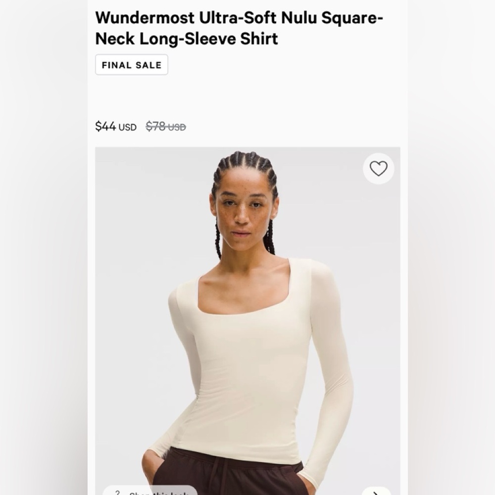 Lulu wundermost-LS Square Neck Women's Top — Cream size medium